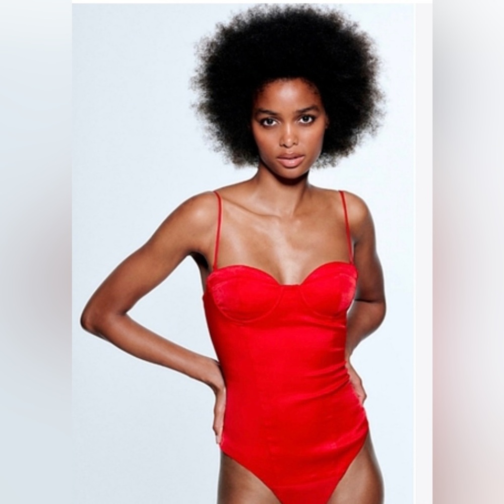 Red Zara Satin Bodysuit